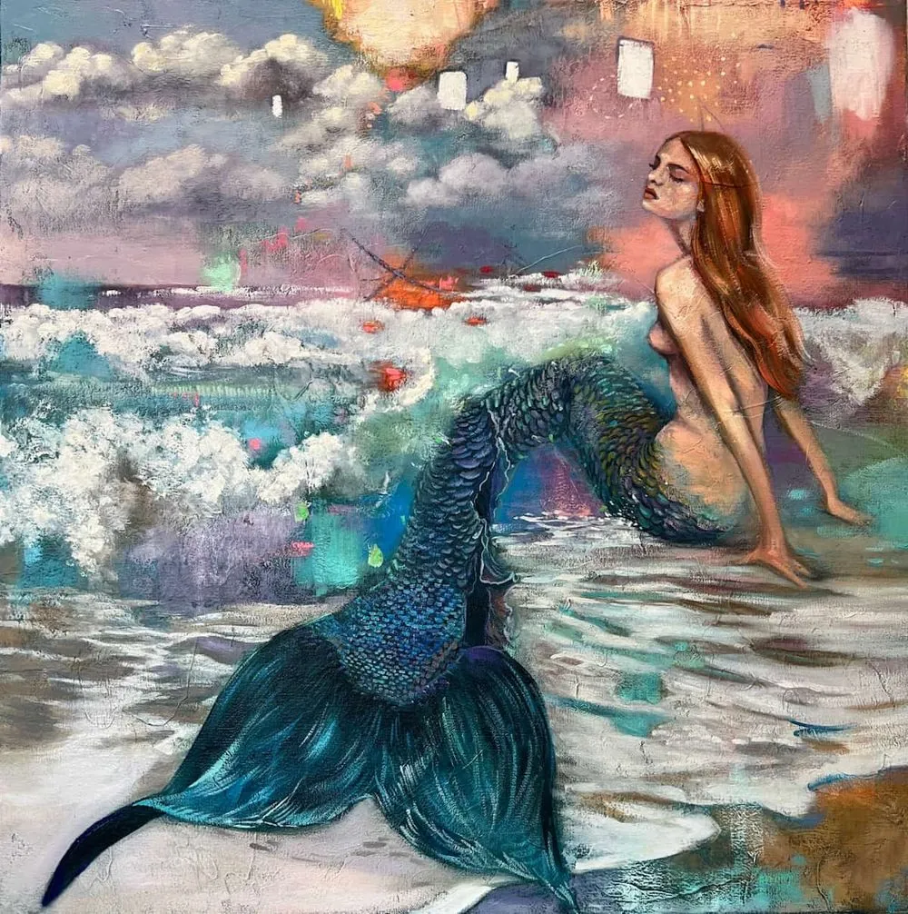 Painting of a radiant glowing figure shining as a beacon of light