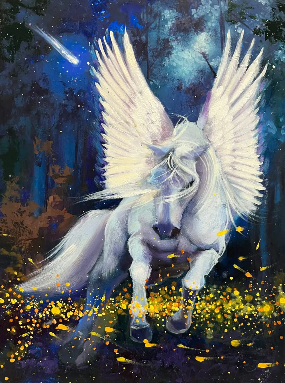 Painting of a hopeful figure rising on a determined journey of purpose