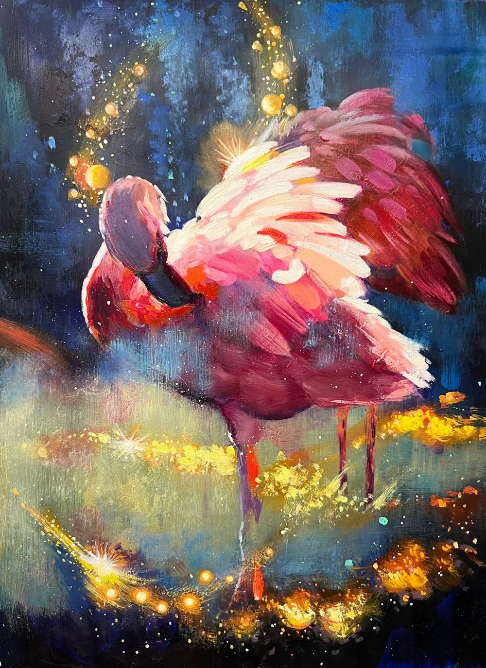 Painting of a figure breaking triumphantly through into a new phase