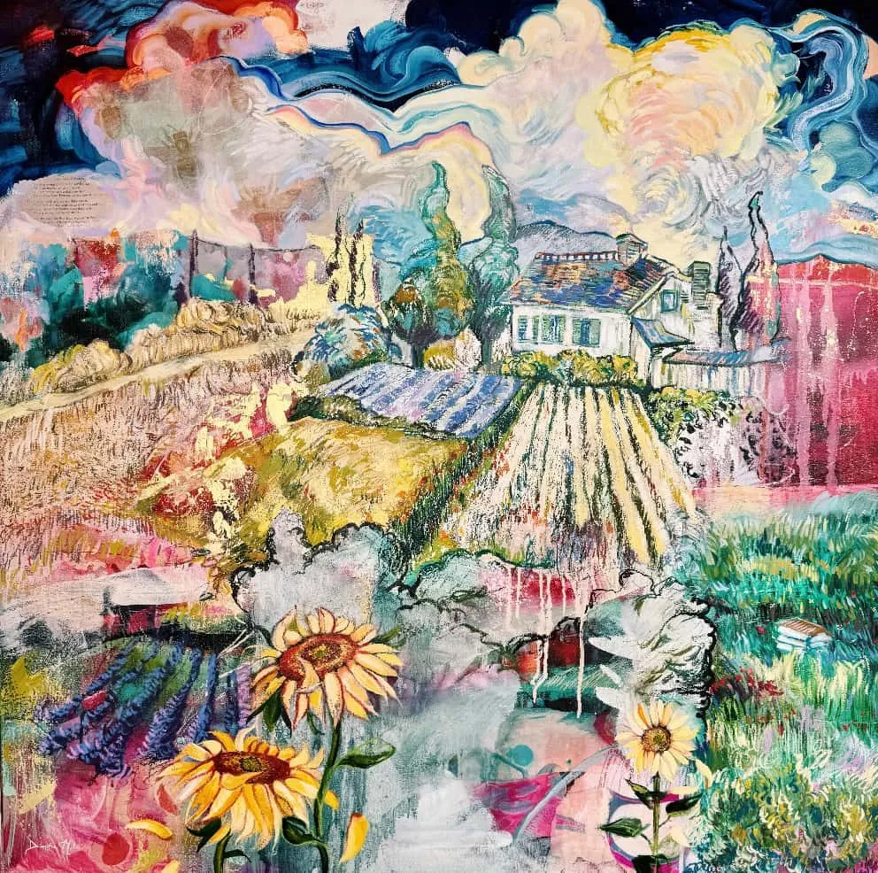 An overflowing garden teeming with blooms and creatures, abundance spilling generously across the whole scene