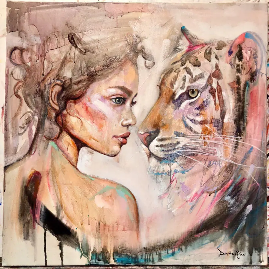 A canvas evenly toned with a thin transparent underpainting layer in warm brown before any opaque color is added