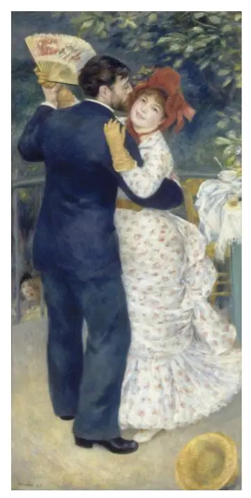 Dance in the Country by Pierre Auguste Renoir, a couple dancing outdoors in warm light