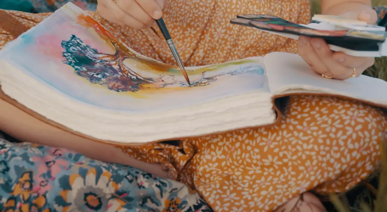 Compact plein air painting setup with a portable easel and a limited palette outdoors