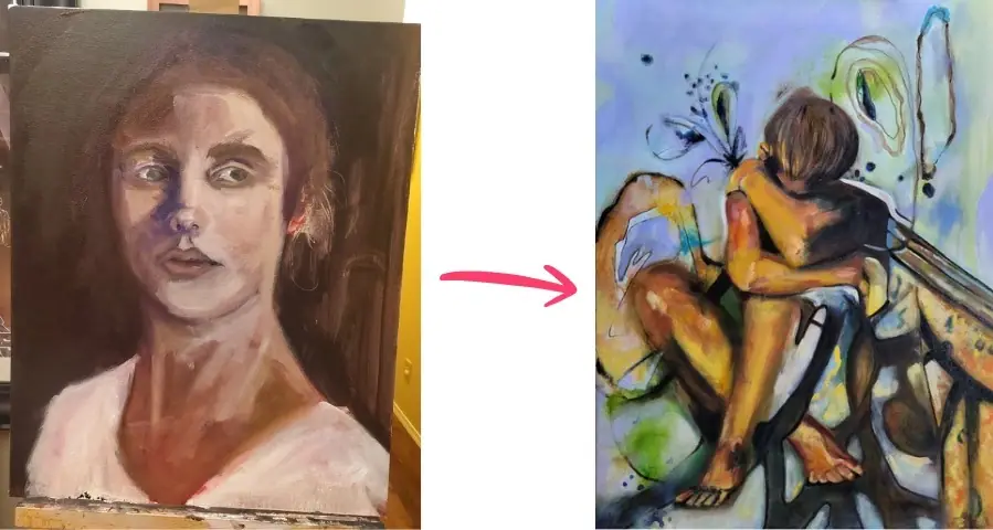 Before and after comparison showing Eleanor Birch's growth as a painter
