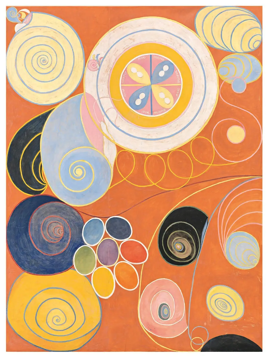 Hilma af Klint The Ten Largest large symbolic abstract panel in soft color and floating forms