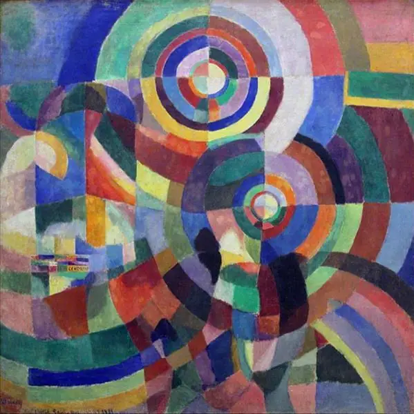 Colorful Cubist painting of fragmented overlapping geometric planes
