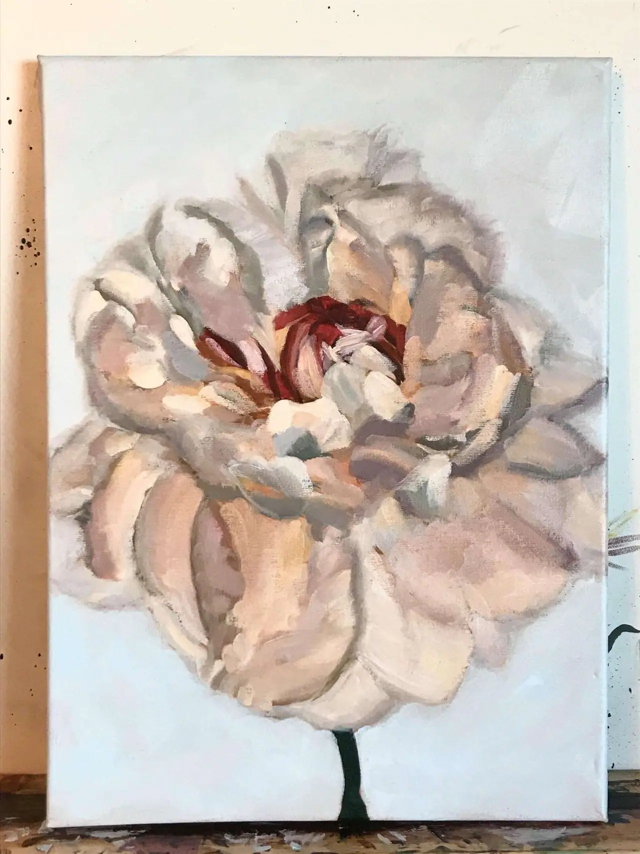 Painted flowers showing layered petals and varied color in the whites