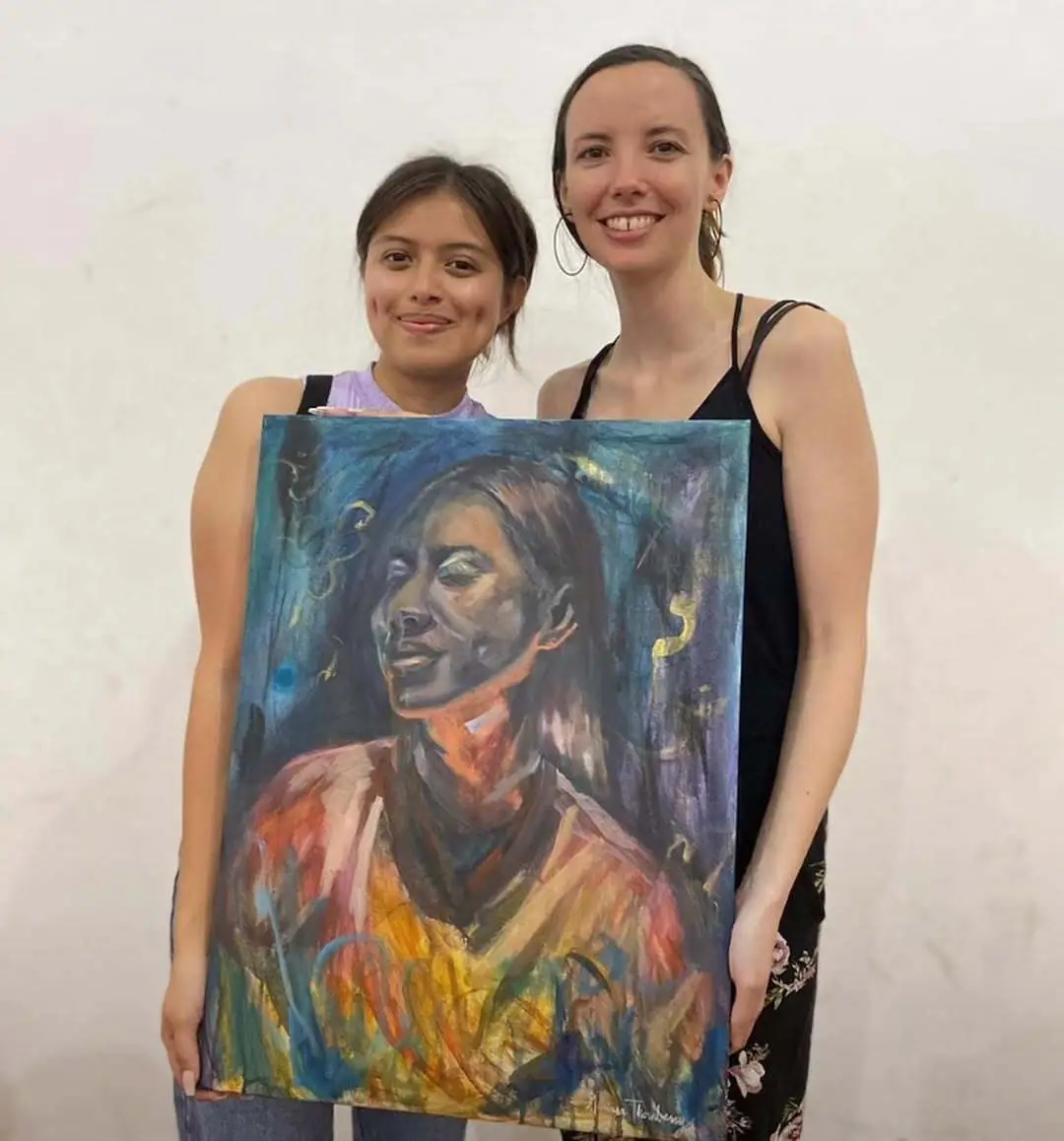 Portrait painting focused on a subject's hands and fingerprints by Marissa Thornberry