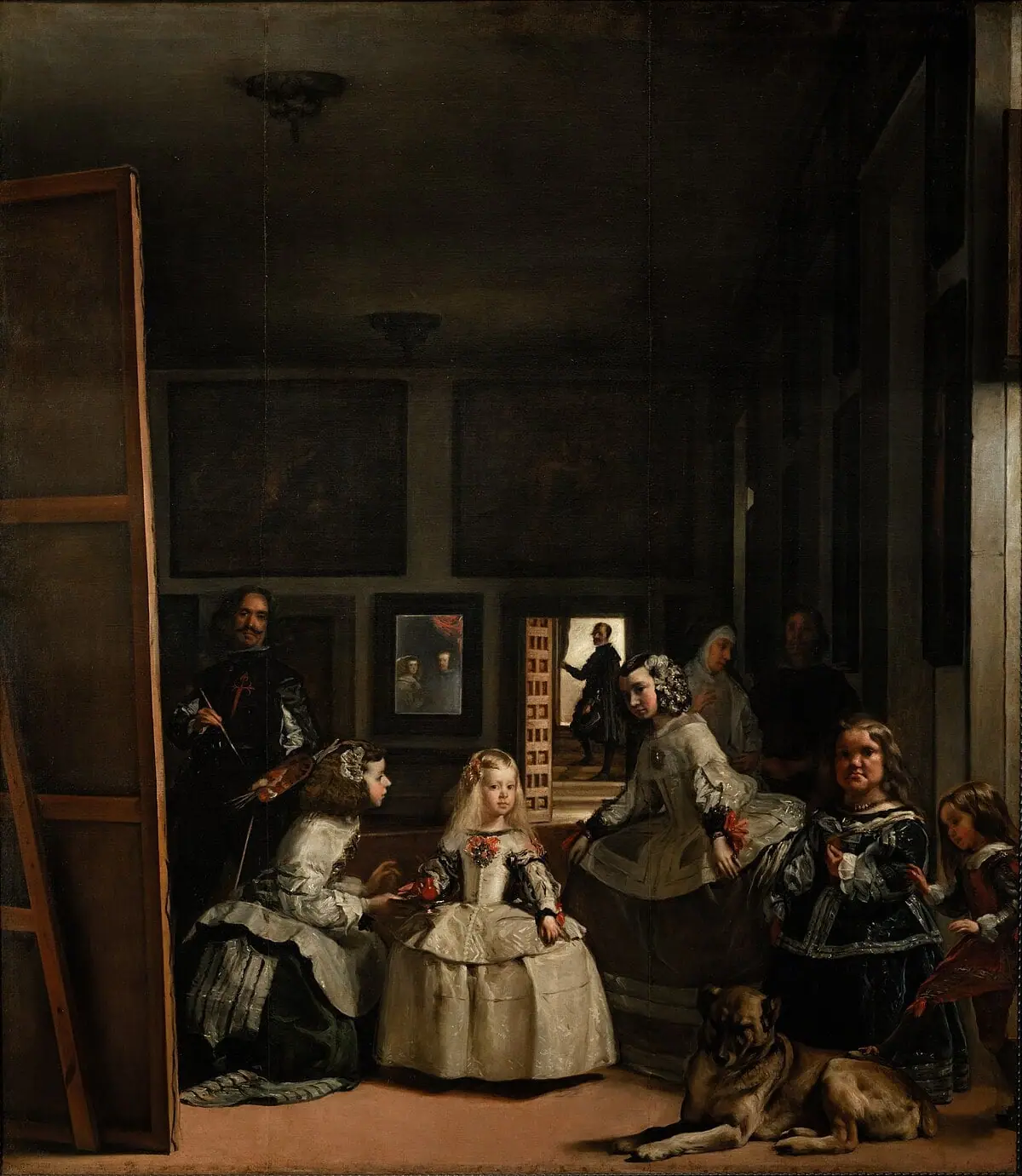 Las Meninas by Diego Velázquez, the young princess and her attendants with the painter standing at his canvas behind them