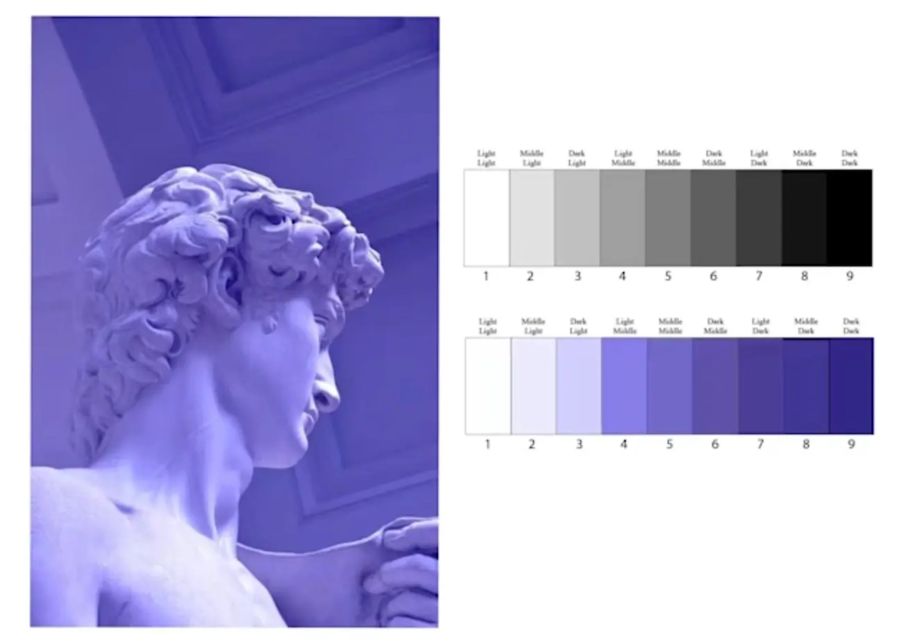 A color study showing how value, the light and dark structure, sits underneath color in a painting