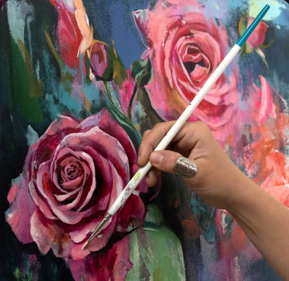 Loose floral painting where the flowers carry symbolic meaning of life and renewal