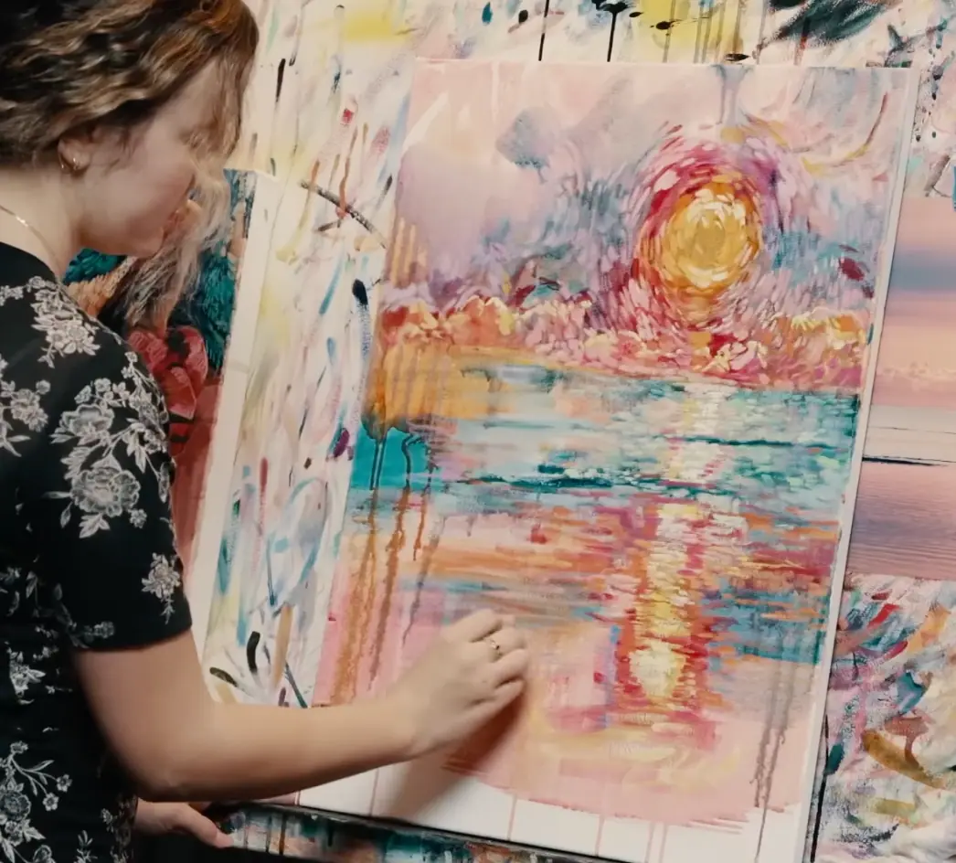 Artist painting a colorful study in the impressionist style with loose visible brushstrokes